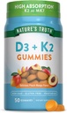 Nature's Truth Vitamin D3 + K2 Gummies | 50 カウント | ピーチマンゴーフレーバー | ベジタリアン・非GMO・グルテンフリーのサプリメント