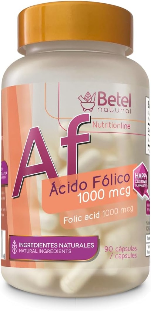 Betelの天然の優れた酸性Folico Capsulas 1000のmcg - 90の帽子