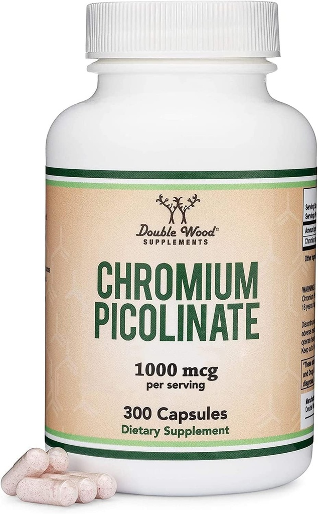 クロムピコリン酸塩1000mcg(高吸収性および生物学的利用性)(300のビーガン安全なカプセル、非GMO、グルテンフリー)の二重木製の補足による