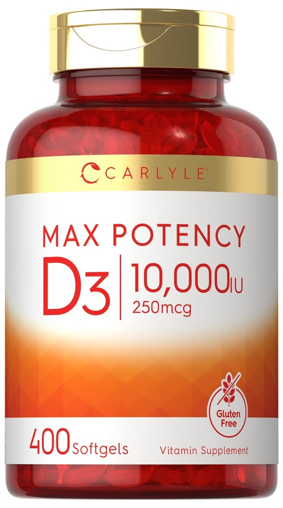 カーライルビタミンD 10000 IU 400 Softgels | 値サイズ | 最大効力 | 非GMO、グルテンフリーサプリメント