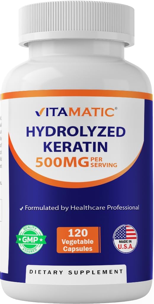 Vitamatic 加水分解 ケラチン 500mg/サービング - 120 ベジタリアン カプセル - ケラチン サプリメント ヘルシーな髪の皮膚と大人のための爪