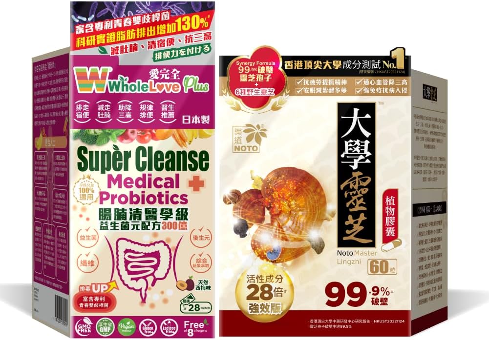 NOOマスターの霊芝のきのこLingzhiおよび割れたLingzhiの胞子のカプセル+WholeLovePlus極度の清潔なプロバイオティクス