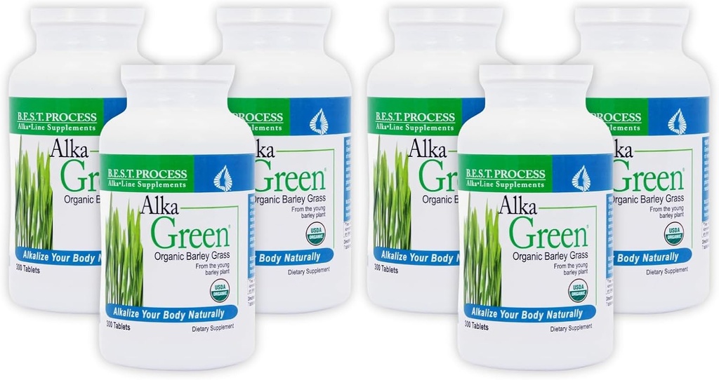 Alka•Greenタブレット(6パック)ベストプロセスアルカリ - Nutrient Dense Organic Barleyの草の補足 - Enzymesの自然な源及びアミノ酸