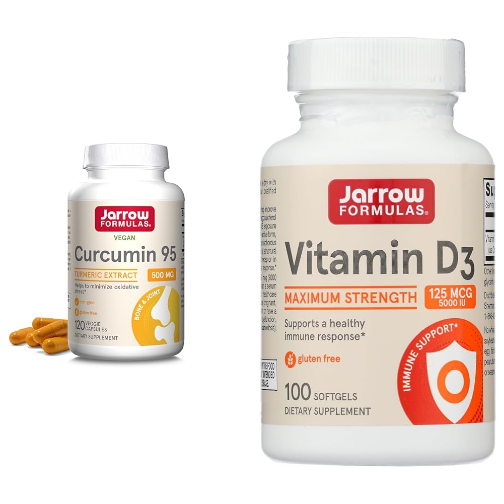Jarrowフォーミュラ Curcumin 95 500mg - 最大120のサービング(野菜キャップ)&ビタミンD3 125 mcg(5000 IU) - 100のサービング(Softgels)