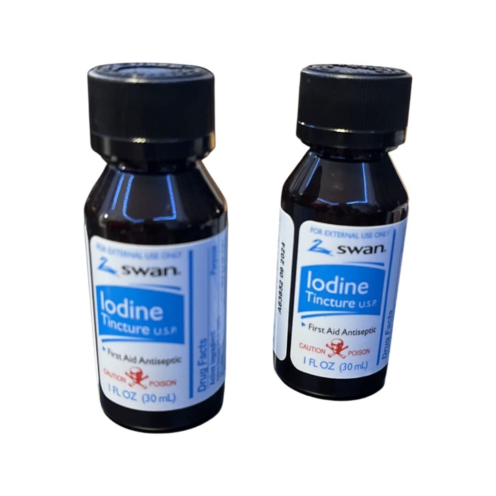 Swan Iodine Tinctureファーストエイド防腐剤2%イオダインUSP、1オズボトル、2、4または6パック(6)
