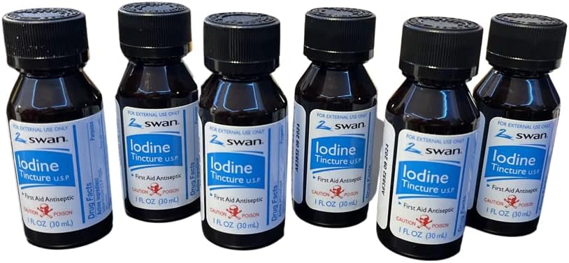 Swan Iodine Tinctureファーストエイド防腐剤2%イオダインUSP、1オズボトル、2、4または6パック(6)