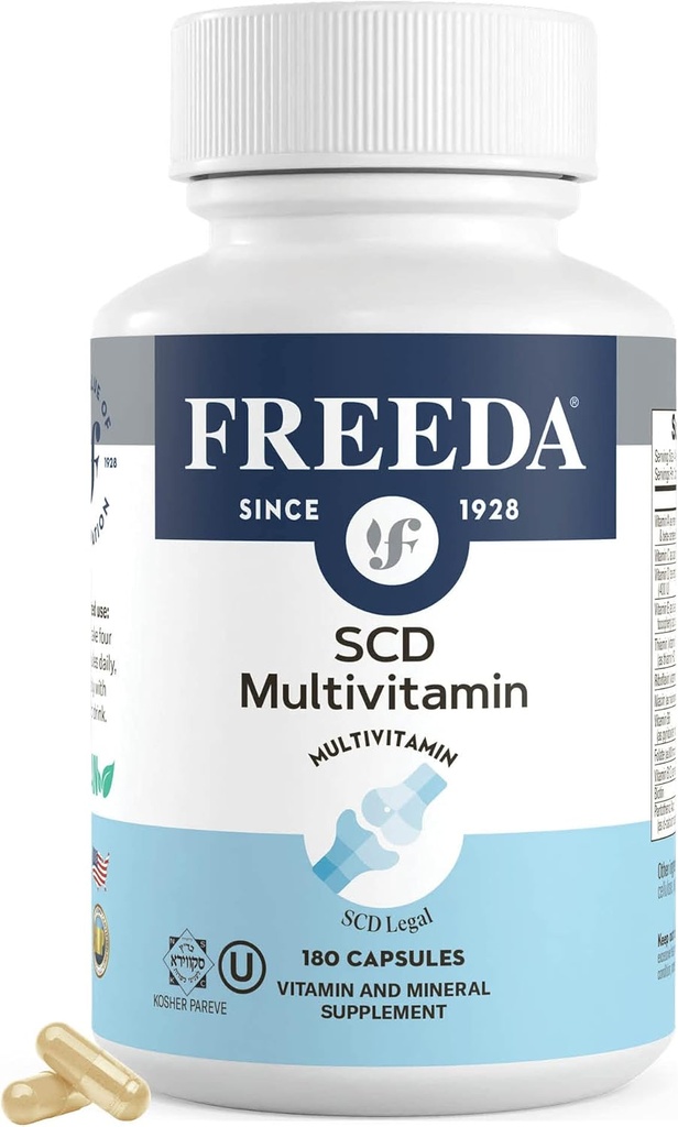 FREEDA SCD Multivitamin – 男性と女性のための毎日のマルチビタミンサプリメント – ビーガン, グルテンフリー, SCD 法的 – Kosher認定大人のビタミン – 特定炭水化物ダイエットフレンドリー – 180 カプセル