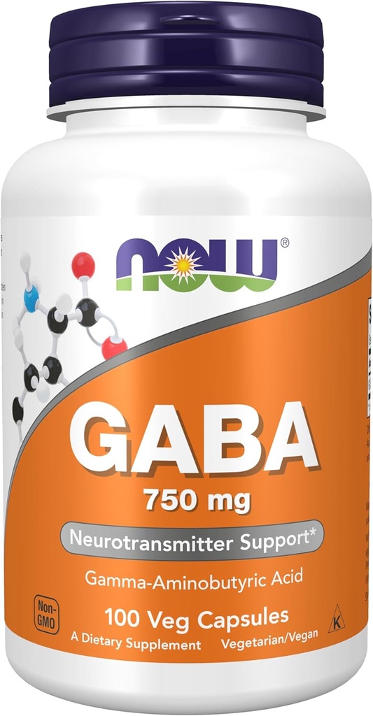 NOW食品は、GABA(Gamma-Aminobutyric acid)750mg、Neurotransmitter Support*、100ベジカプセルを補います