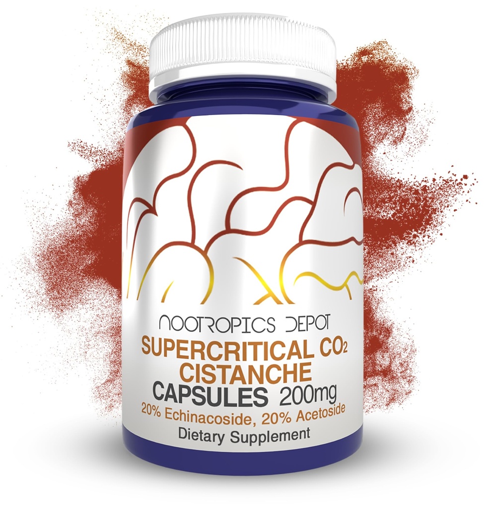 Nootropics Depot CistancheのSupercritical CO2のエキスのカプセル  20%のEchinacoside + 20% Verbascoside (アセトサイド)  60の計算