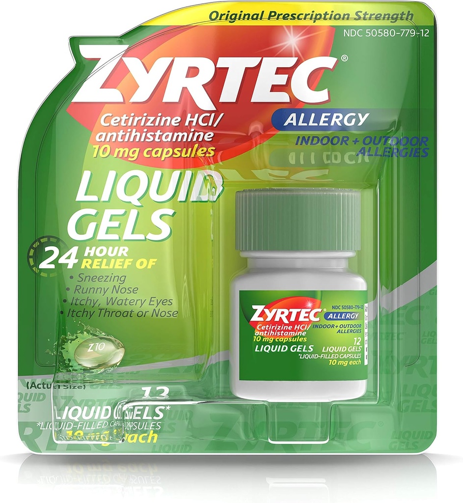 Zyrtec 24 時間屋内及び屋外のアレルギーの液体ゲル、Cetirizineの塩酸塩が付いているAntihistamineのカプセルは一日のアレルギー救助、12 の ct を(詰めます 2)