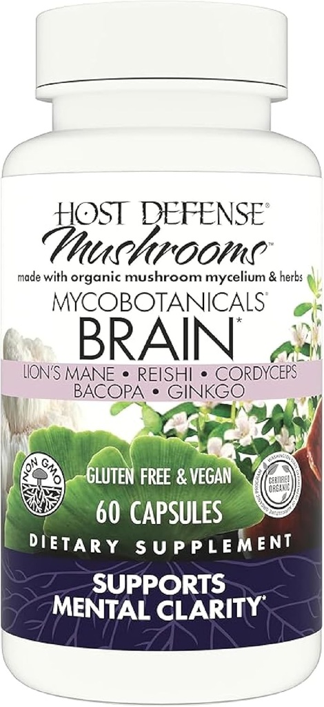 ホスト防衛 MycoBotanicals 脳* カプセル - ライオンのマネ、Reishi 及び Cordyceps のきのこ - 記憶のための草の補足及び焦点サポート - 60 のカプセル(30 のサービング)*