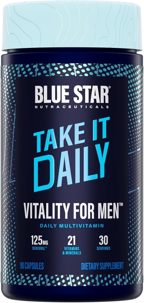Blue Star Nutraceuticals Vitality for Men - Multivitamin & Mineral Formula for Men who Workout, w/Ashwagandha and B-Vitamins - Energy You’ll Notice - 90 Veggie Capsules