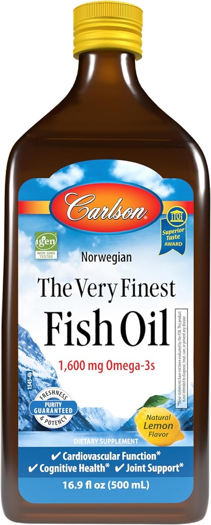 カールソン - 非常に良い魚油、1600 mg Omega-3s、液体サプリメント、ノルウェー、ワイルドキャッチ、持続的に供給、レモン、16.9 Fl Oz
