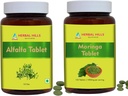 HERBAL HILLS AlfalfaタブレットとMoringaリーフタブレットパック2コンボ