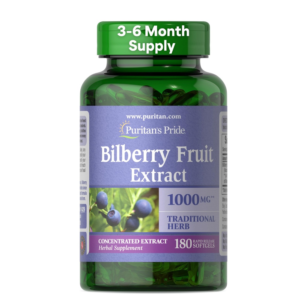 PuritanのPrideの優れたBilberryのフルーツのエキス250のmg (1000mg等価)、4:1の集中された草の補足、ビタミンC、3から6か月の供給、180の急速な解放のSoftgels (包装5月Vary)