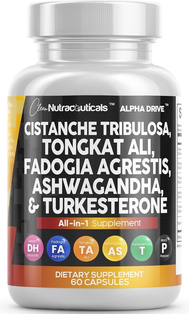 清潔なNutra Cistanche Tribulosa Fadogia Agrestis Tongkat Ali Turkesterone Pills Ashwagandhaカプセルサプリメント 男性 - 60 カウント