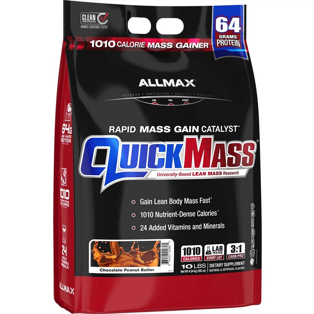 ALLMAX QUICKMASS, クッキー & クリーム - 10 ポンド - 急速な質量増加触媒 - 最大 64 タンパク質のグラム サービングあたりのタンパク質のグラム - 3:1 タンパク質比への炭水化物 - ゼロトランス脂肪 - 最大 70 のサービング