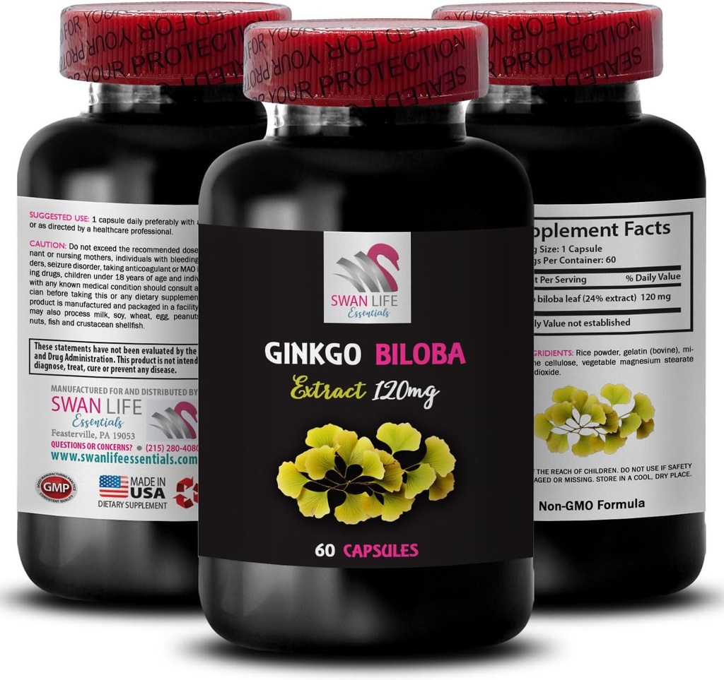 ハーブエキスパウダー - GINKGO BILOBA EXTRACT - Ginkgo biloba抽出物の利点、ハーブウェルネス抽出物、Ginkgo biloba 植物抽出物、Ginkgo biloba サプリメント、植物酸化防止剤 1 ボトル 60 キャップ