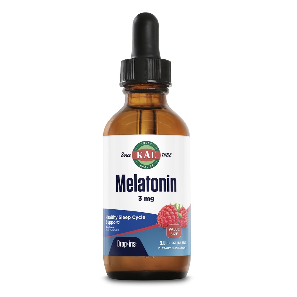 KAL Melatonin 3mg DropIns、高速演技睡眠補助金、Melatoninは、リラックスとヘルシーな睡眠サイクルサポート、ナチュラルラズベリー味、60日保証、約88のサービング、3 fl oz