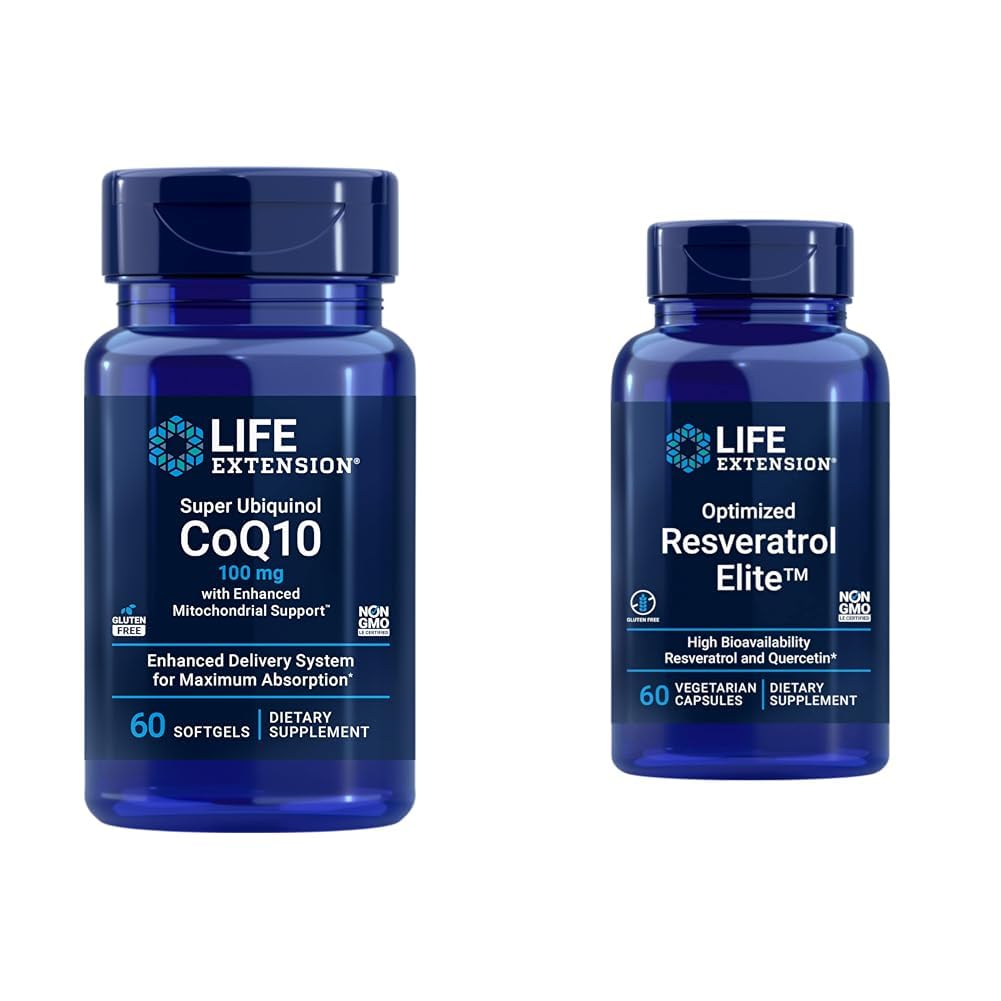 ライフエクステンションスーパーUbiquinol CoQ10 60 Softgelsと最適化されたResveratrol Elite 60ベジタリアンカプセルバンドル