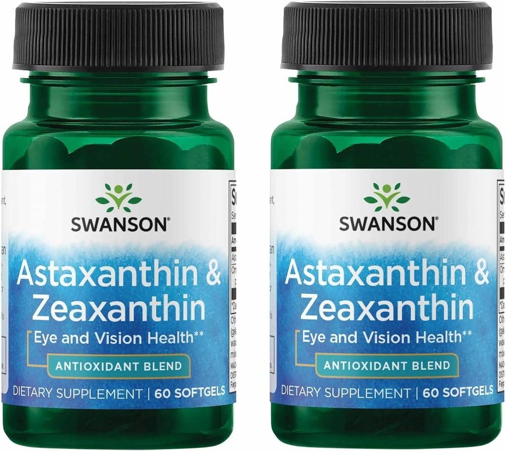Swanson Astaxanthin & Zeaxanthin Eye Vision Brain Skin Health Antioxidant Support Supplement (Astaxanthin 4 mg & OmniXan Zeaxanthin 4 mg) 60 Softgels Sgels (2 Pack)