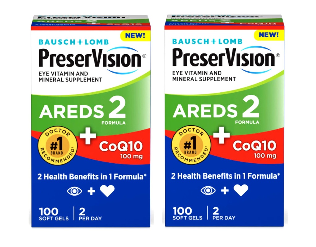 PreserVision の目のビタミン及びミネラル補足は 2 の方式 + CoQ10 の 2in-1 健康上の利点、100 の Softgels (2 日)のパック 2 です
