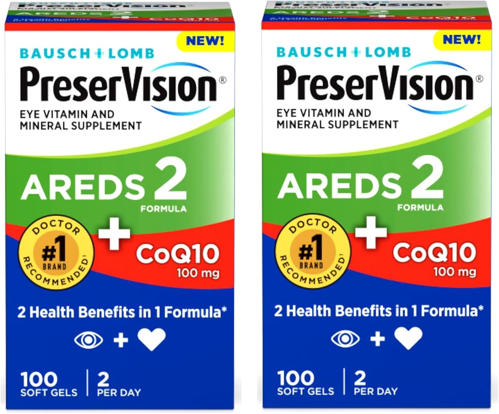 PreserVision の目のビタミン及びミネラル補足は 2 の方式 + CoQ10 の 2in-1 健康上の利点、100 の Softgels (2 日)のパック 2 です