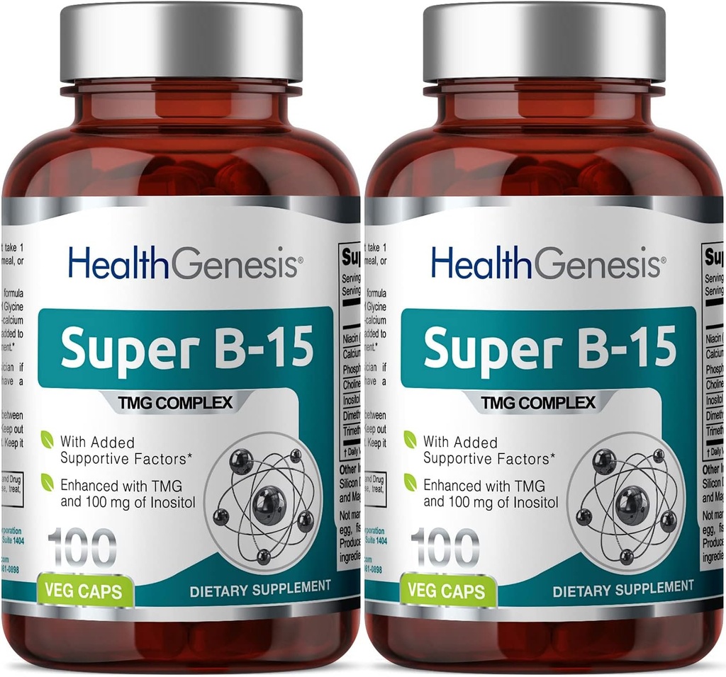 スーパーB-15 100 Vcaps 2パック - Niacin CalciumコリンイノシトールDMG TMG - 健康な酸素エネルギーレベルをサポート