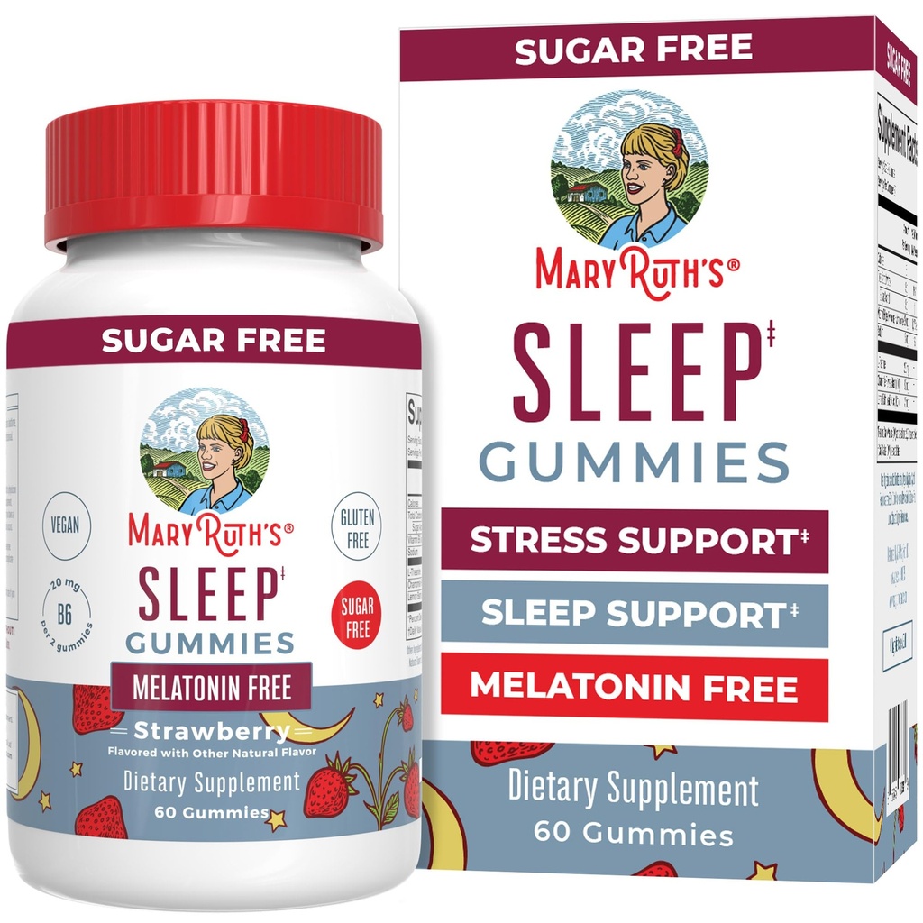 MaryRuth Organics Sleep Gummies | シュガーフリー | メラトニン | Lテアニン | レモンバームリーフ | チャモミール | ビタミンB6 | リラックス・睡眠サポート | ストレスリリーフ | ヴィーガン | グルテンフリー | 60 カウント