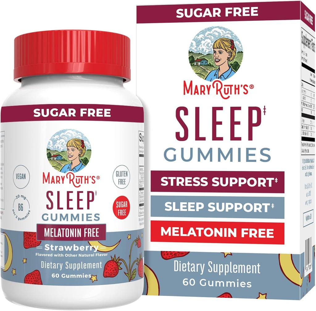 MaryRuth Organics Sleep Gummies | Sugar Free | NO Melatonin | L Theanine | Lemon Balm Leaf | Chamomile | Vitamin B6 | Relaxation & Sleep Support | Stress Relief | Vegan | Gluten Free | 60 Count