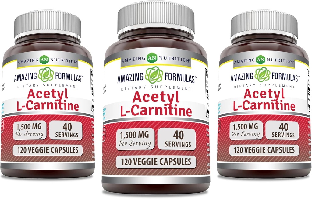 アメイジングフォーミュラ アセチル L-カルニチン 1500 Mg/サービングベジギーカプセルサプリメント | ノンGMO | グルテンフリー | アメリカ製 | ベジタリアン向け(120カウント) | 3パック