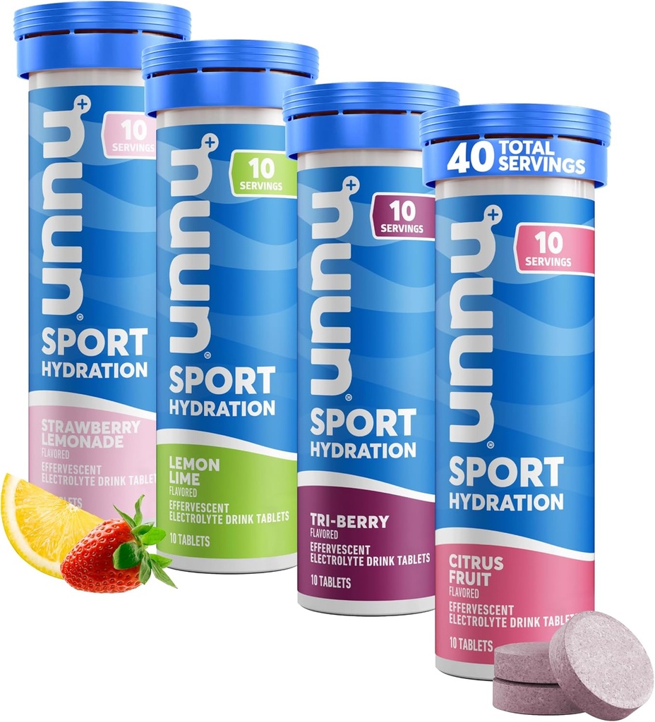 Nuunのスポーツの積極的な水和、混合された味、4つのパック(40のサービング)のための電解物のタブレット