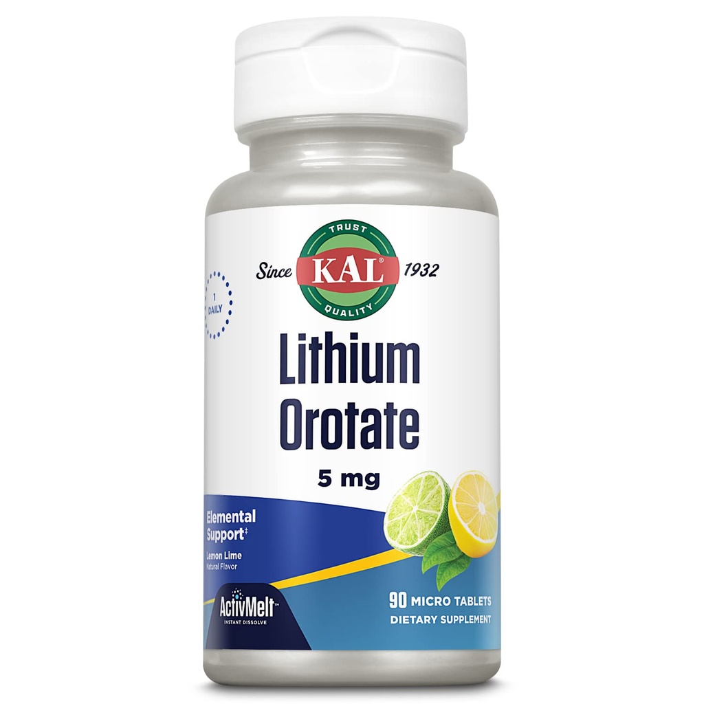 KALのリチウムOrotate ActivMelt 5mgの最適吸収のためのChelatedのリチウムおよびBioavailability、健康な気分サポート、自然なレモン ライムの味、即刻の分解のタブレット、90のサービング、90マイクロ タブレット