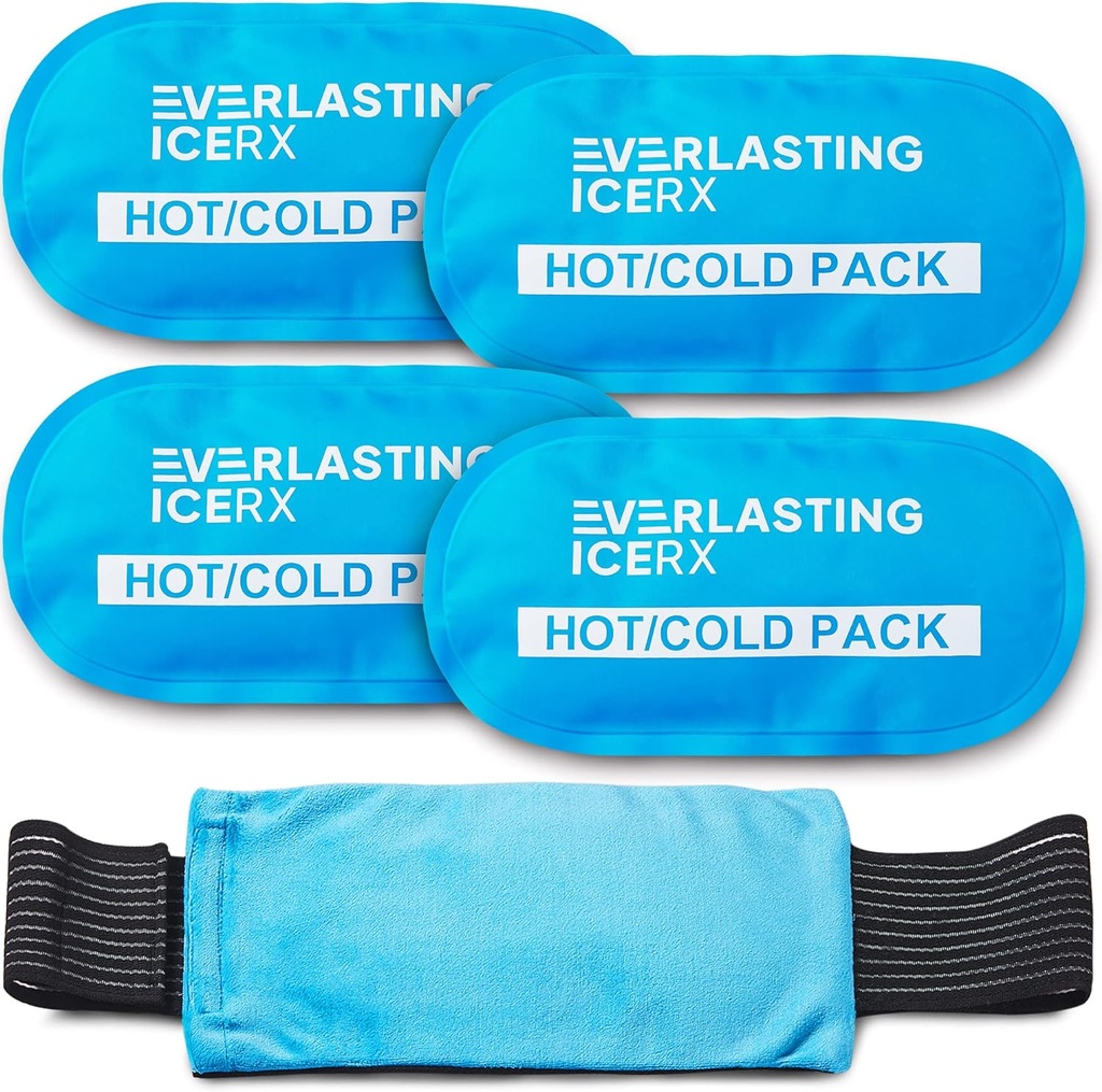 Reusable Hot and Cold Gel Ice Pack Wrap (4 Pack) for Injuries - Adjustable & Flexible for Knees, Back, Shoulders, Arms, and Legs - Reusable