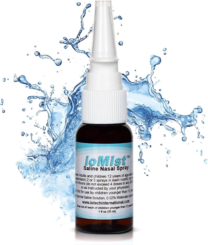 ioMist saline Nasal Spray with 分子ヨウ素防腐剤; クリーナー & 鼻水システム 大人と子供 12 +