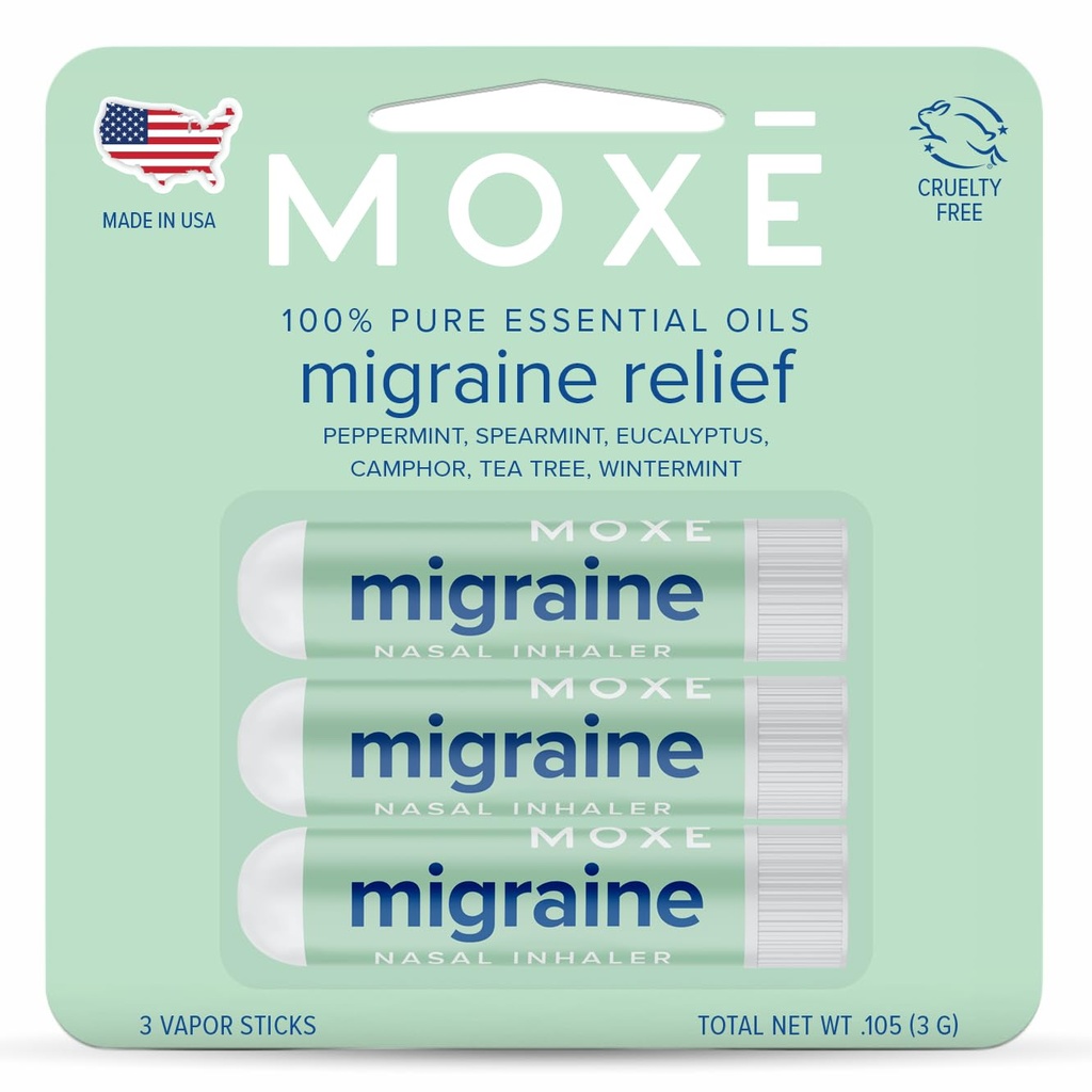 MOXE Migraineの救助の鼻の吸入器、頭痛のための精油及び張力救助、携帯用アロマセラピー、使いやすい、Peppermint、Spearmint、Eucalyptus、ティー・ツリー、米国は3パックを作りました