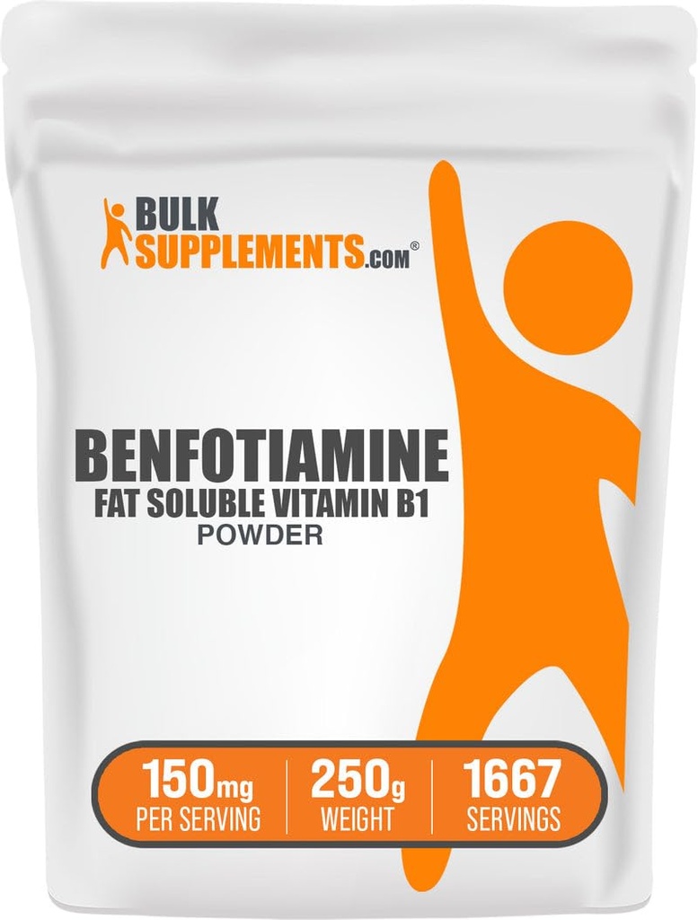 BulkSupplements.com Benfotiamineパウダー - ビタミンB1ベンフォチアミンサプリメント、脂肪溶性B1ビタミン - グルテンフリー、給食あたり150mg、250g(8.8オンス)(パッケージ1)