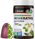 BIO KRAUTER レスベラトロールグミ - 1000 mg 強度 - 60 ビーガン咀嚼 - 98% 純粋なトランスレスベラトロール サプリメント - 抗酸化サポート