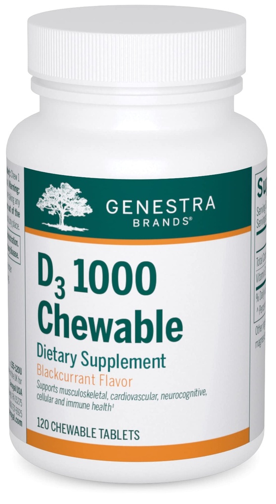 GenestraブランドD3 1000Chewable | ビタミンDサプリメント | 120Chewable錠 | ナチュラルブラックカラント風味