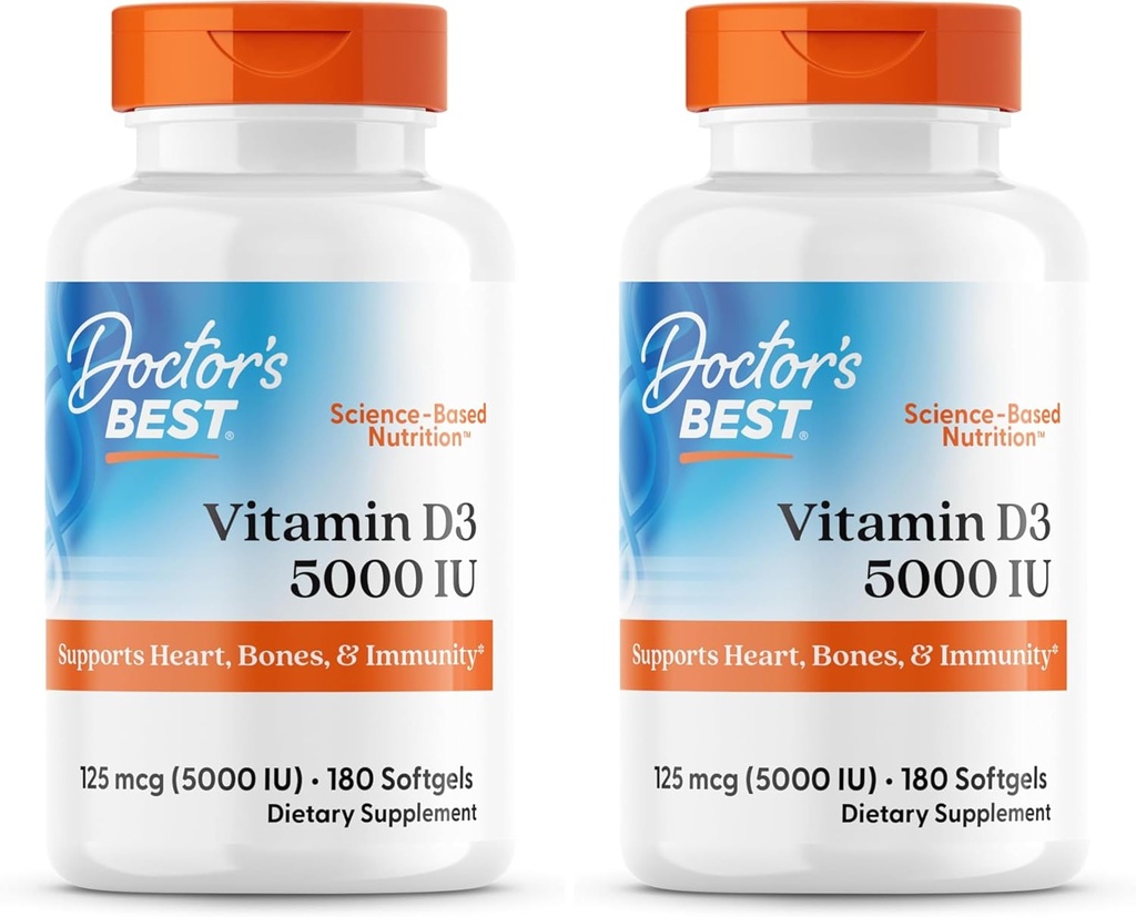 医師の最高のビタミンD3 5000IU、非GMO、グルテンフリー、規制免疫機能、サポート健康なボン、白、ノーフレーバー、180カウント(パッケージ2)