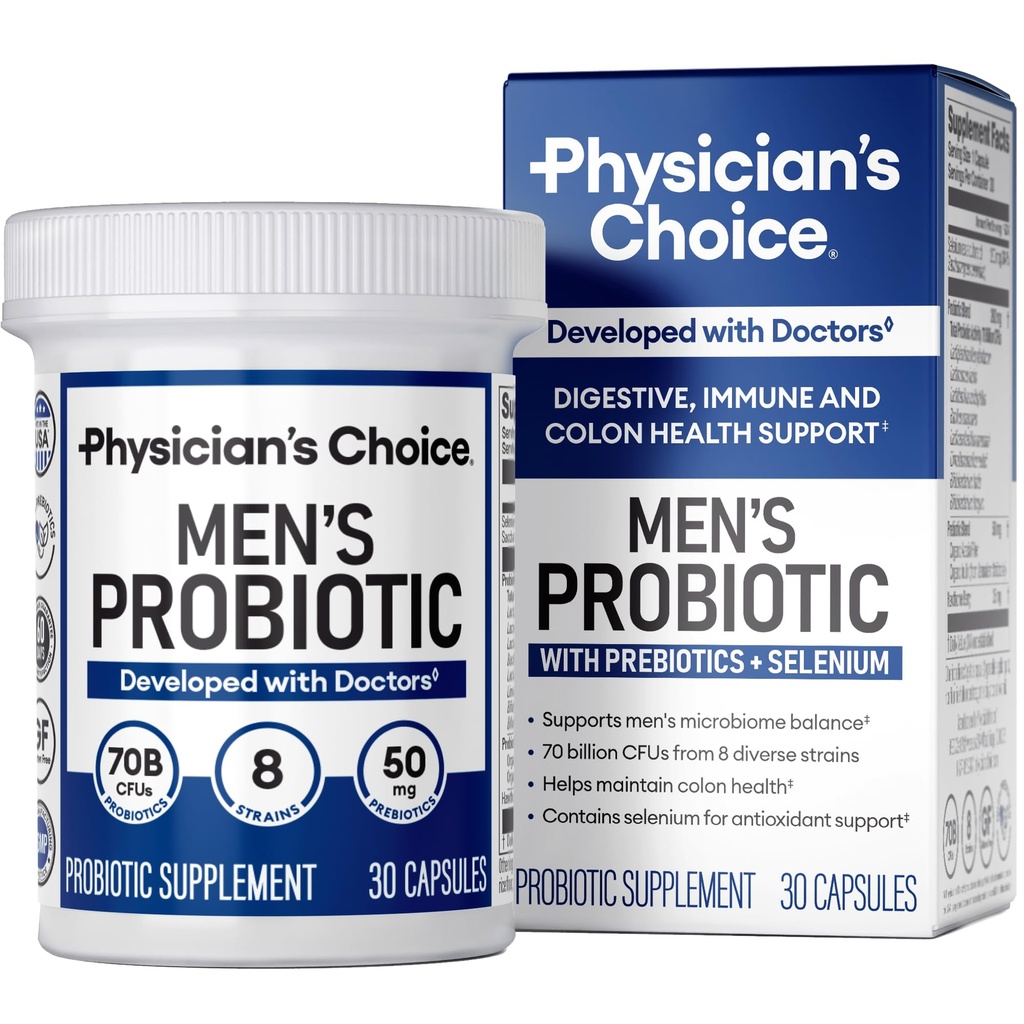 人のための医師の選択肢プロバイオティクス - 70 億 CFU - 8 の緊張 - w/Selenium & Organic Prebiotics - 消化器の健康、微生物、コロン、および免疫の健康をサポート - 上級男性のプロバイオティクス - 30ct