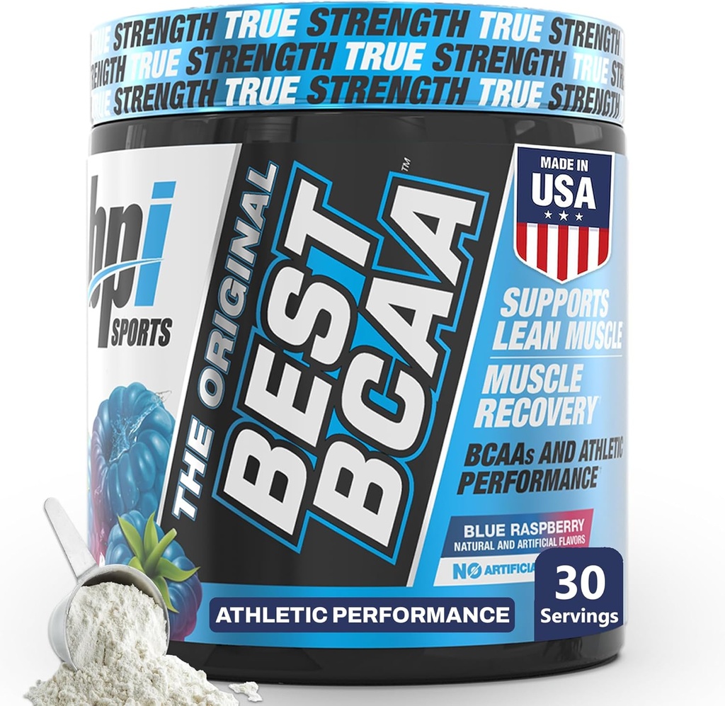 BPI Sports Best BCAA Powder - Muscle Recovery Support - Branched Chain Amino Acids | Building Blocks of Protein and Muscle - Post Workout Recovery – Hydration - Blue Raspberry, 30 Servings