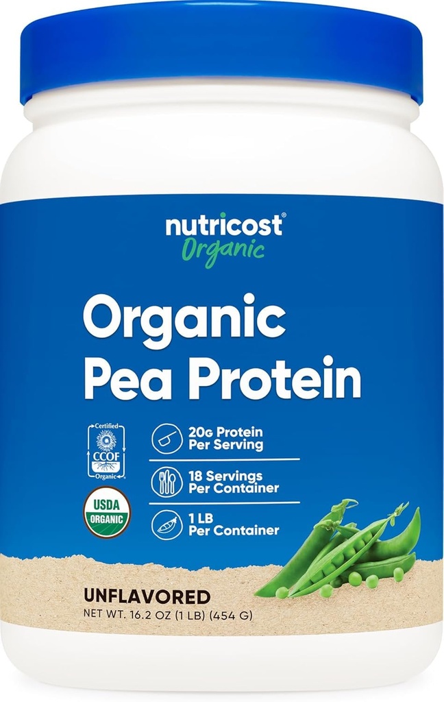 Nutricostオーガニックピープロテインパウダー(1 LB) 無味 - 認定USDAオーガニック、植物からタンパク質、ベジタリアンフレンドリー、グルテンフリー、非GMO
