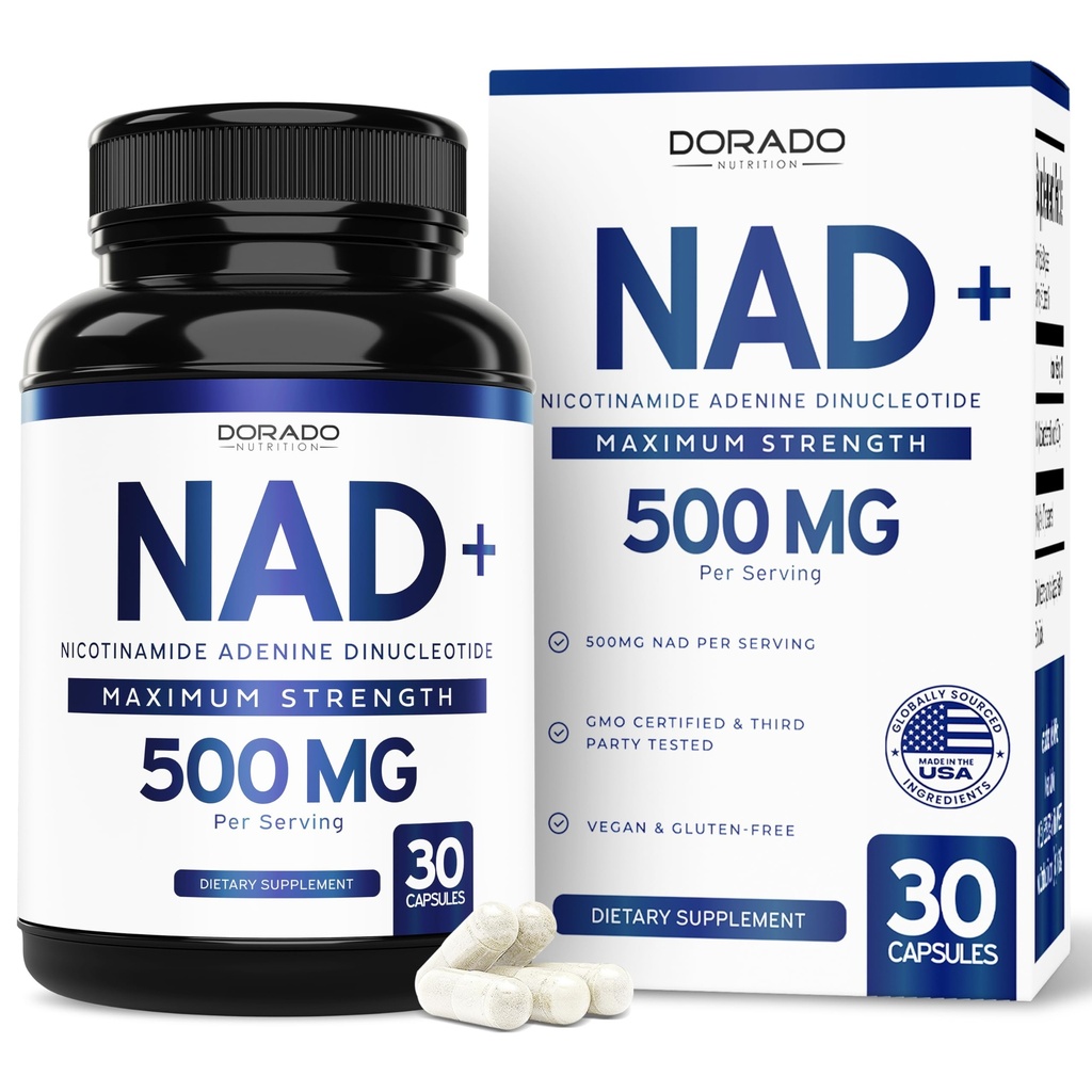 NAD Supplement (500mg of 95% Pure NAD+ Per Serving) NMN Supplement, NAD Nicotinamide Riboside Support (Third Party Tested, Vegan Safe, Non-GMO, No Fillers, & Made in the USA - 30 Vegan Capsules)