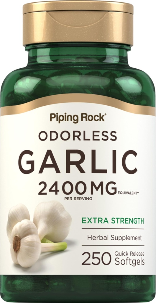 パイピングロック無臭のニンニクサプリメント2400mg | 250 Softgels | 高効力草エキス | 余分強さの丸薬 | 非GMO、グルテンフリー