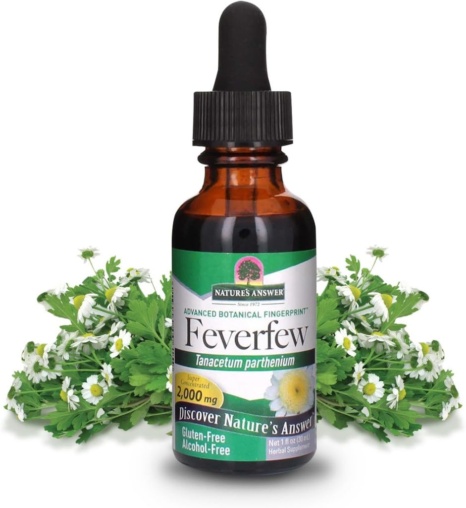 Nature's Answer アルコールフリーのFeverfew 2000mg 1oz エキス | 全体ウェルビーイングを促進します | Parthenolide の出典 | 人工的な味か保存剤無し | 単一の計算