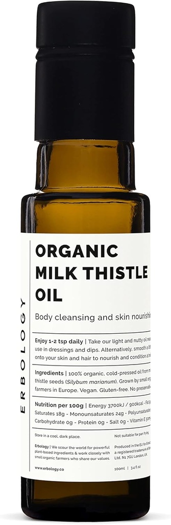Erbologyの有機性ミルクのThistleオイル3.4のflのoz - 風邪-押された-ビタミンEの高い-解毒-農場からまっすぐに-非GMO -添加物か保存剤無し-再生利用できるガラスびん