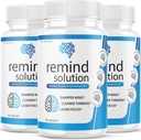 (3 Pack) Remind Solution for Memory Advanced Cognitive Brain Health Function Focus Max Concentration Recall Supplement (180 Capsules)