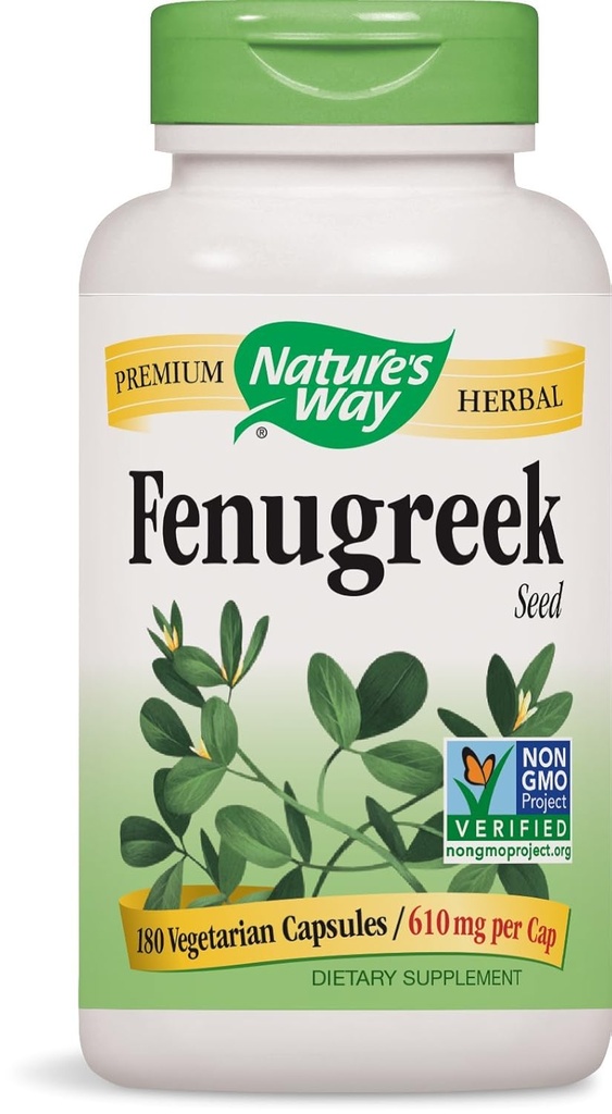 Natures Way Fenugreek Seed, 610 milligrams Per Cap, 180 Vegetarian Capsules. Pack of 4 bottles.