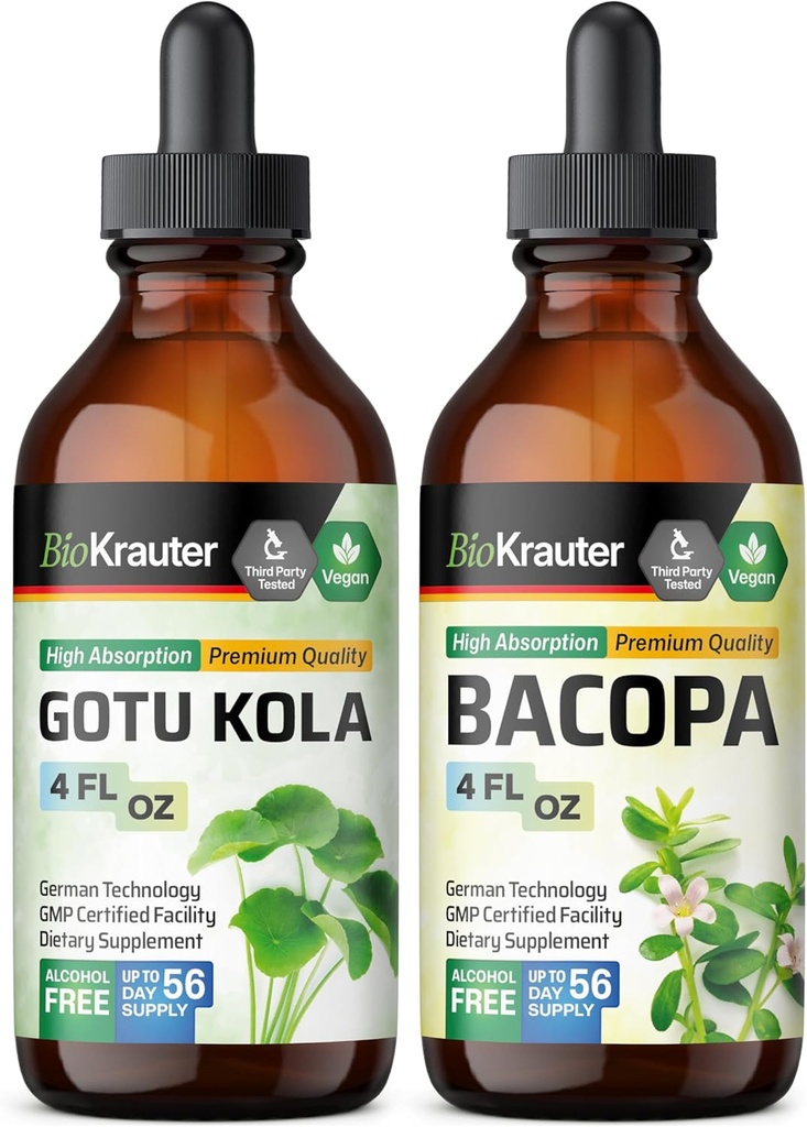 BIO KRAUTER Gotu Kola Tincture 4 Fl. Oz. & Bacopa Tincture 4 Fl. Oz.